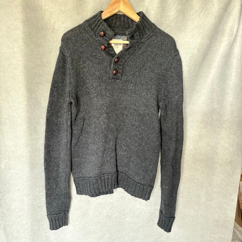 Vtg Fossil Men’s Gray Henley Cotton Angora Pullover size Small